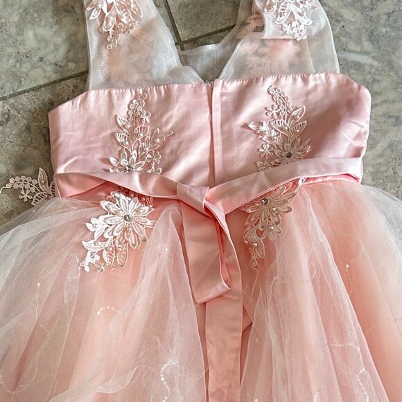 150 Girls Pink Princess Flower Girl Dress Tulle Layers Satin Bodice Pearls Fancy - Picture 4 of 7
